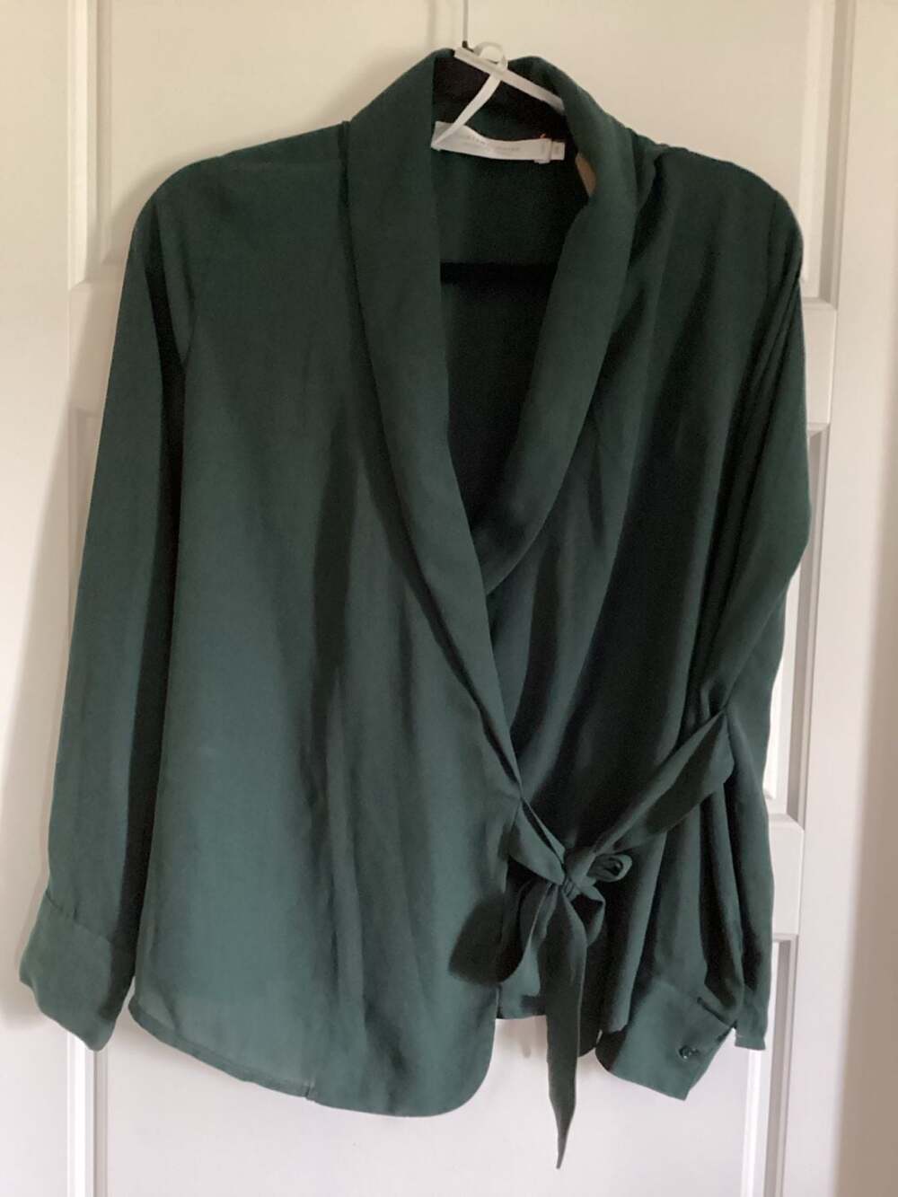 Contemporaine Exclusivite Simons Dark Green Wrap Blouse with Shawl Collar Size M